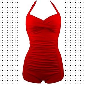 Red retro vintage style one piece swimsuit